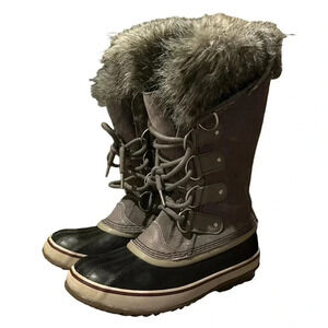 Sorel Women's Grey Brown Faux-Fur Duck Booties